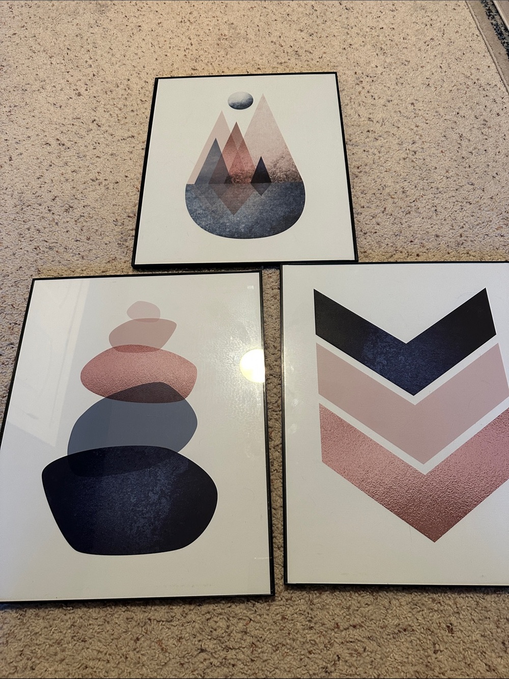 Minimalist Geometric Wall Art Set - Blush, Navy & Gray